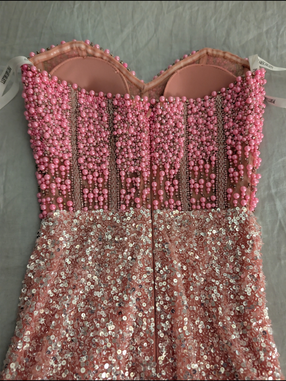 Portia & Scarlett PS26432C Pink Pearl Corset Sequin Formal Prom Gown Dress 6 - Picture 3 of 9